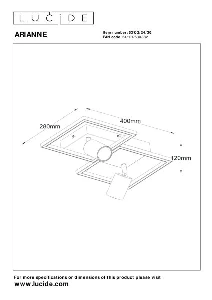 Lucide ARIANNE - Flush ceiling light - LED - 2xGU10 - Black - technical
